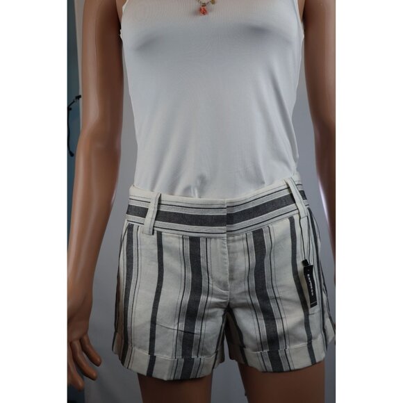 Express‎ Women's Striped Linen-Blend Shorts Size 6 White & Gray - Picture 1 of 11